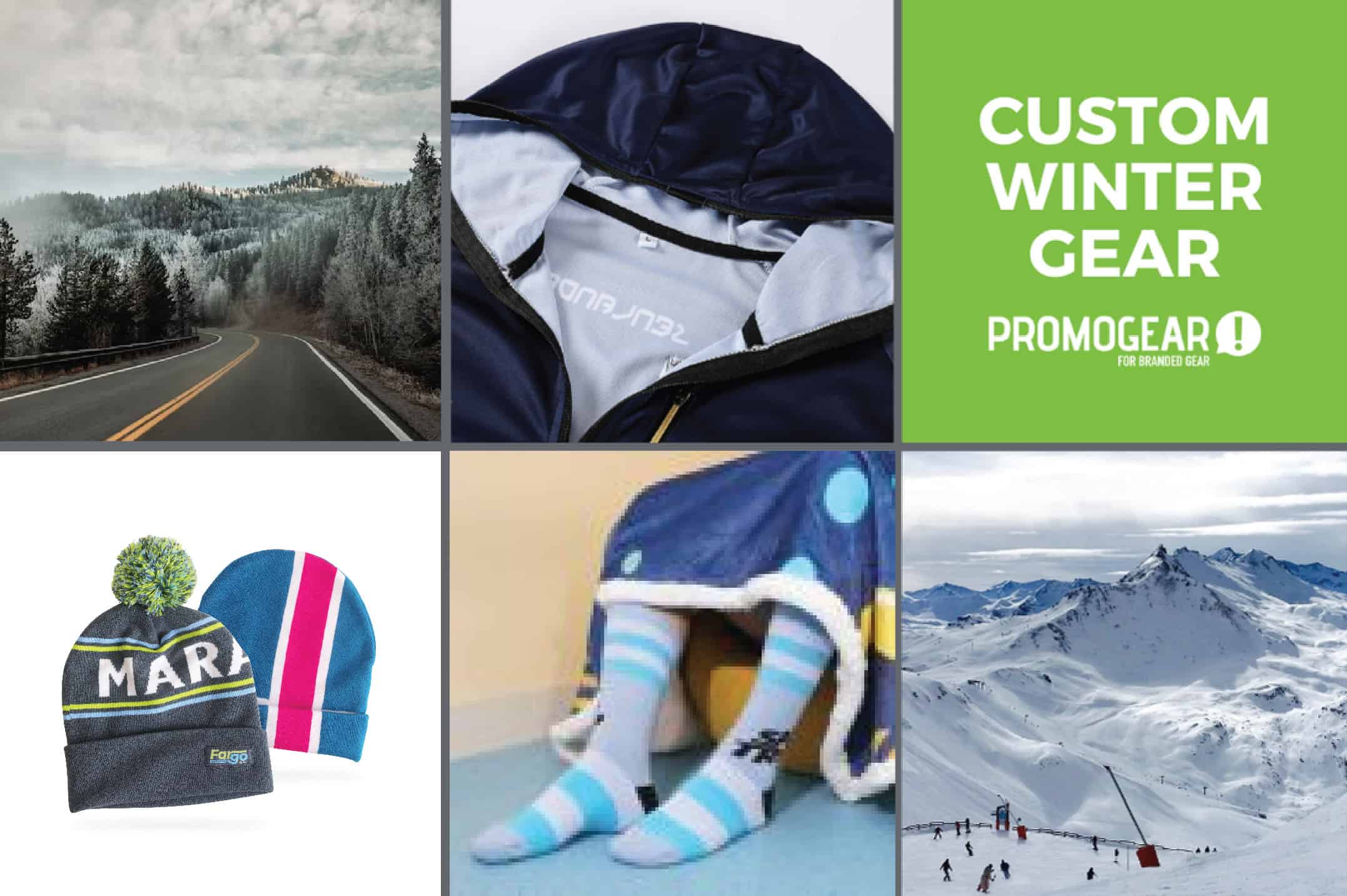 Promotional winter gear collage image.